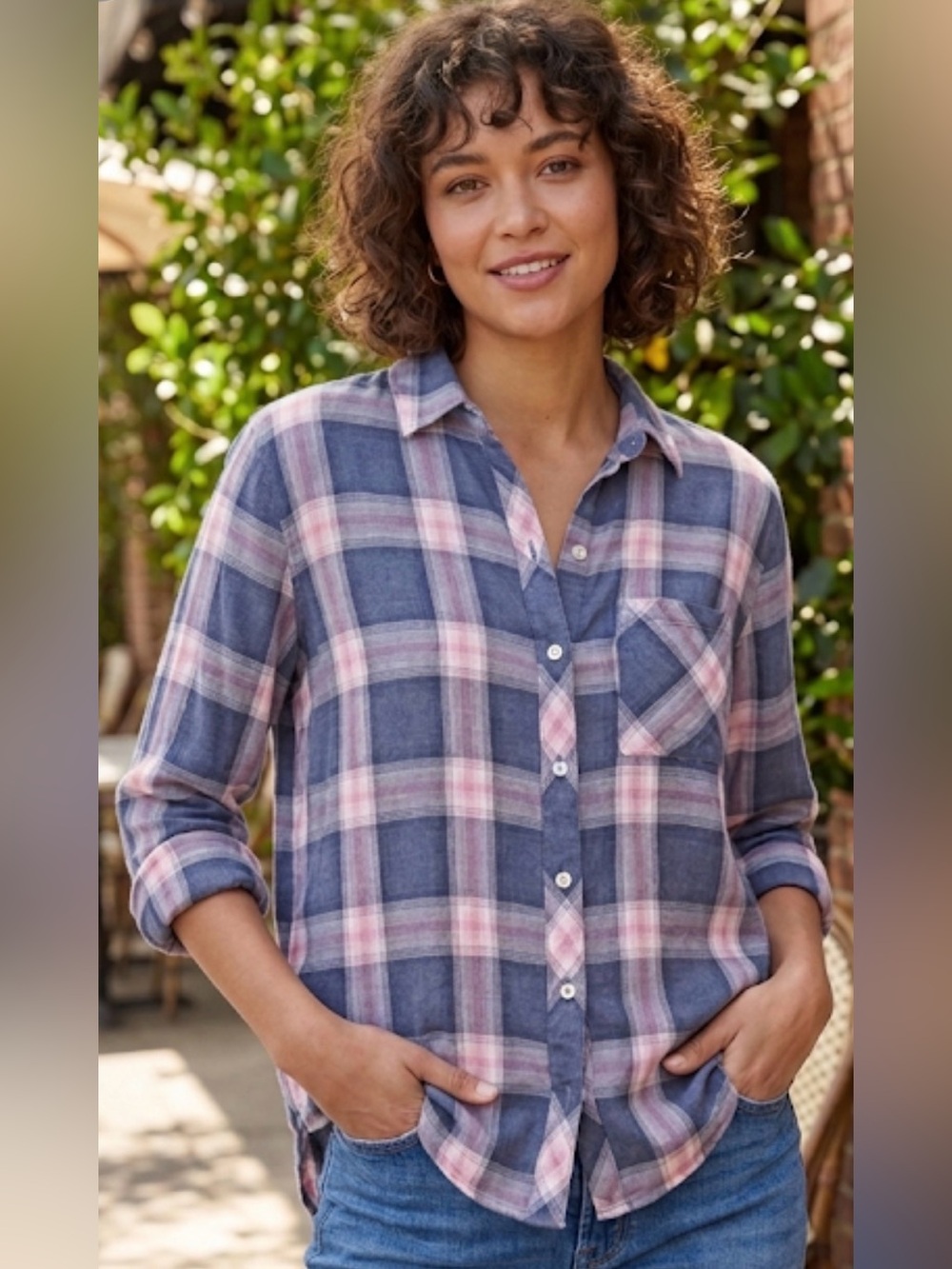 Rails Hunter‎ Plaid Button Down Shirt Blue Pink Grey Soft Plaid Top Fisherman